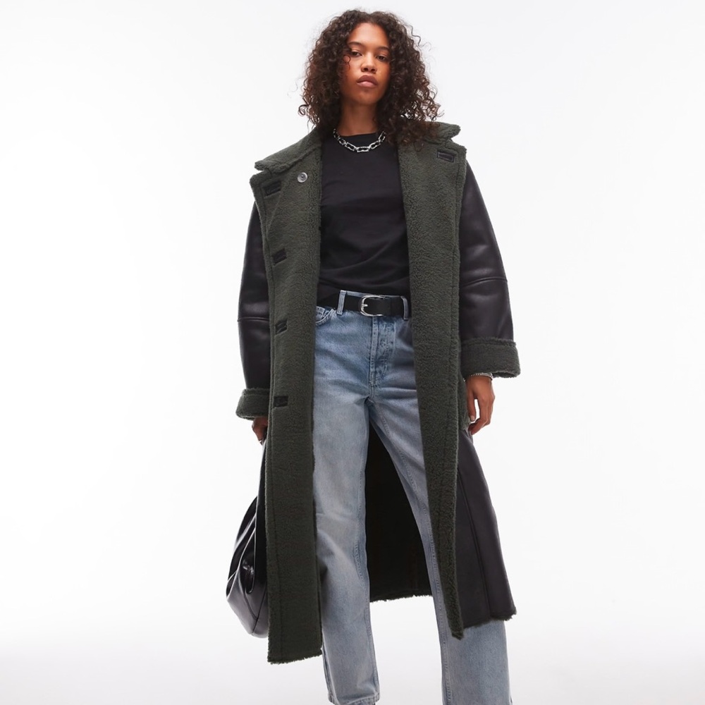 Stylish Black and Green Long & Oversized Car Coat